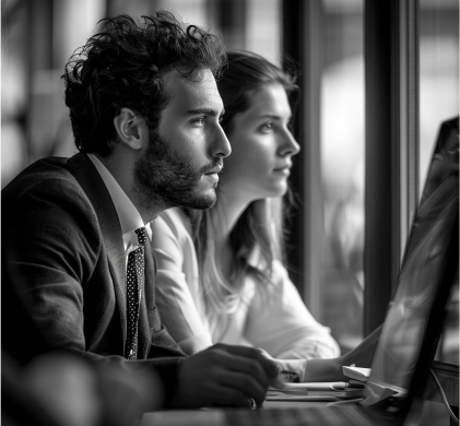 StorTech team members working at computer workstations